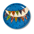 Load image into Gallery viewer, Decorative plate with 'Happy Birthday' banner design on a blue background

